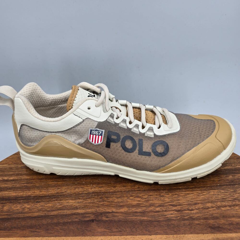 Polo Ralph Lauren Tech Racer Shoes Womens 8.5 Brown Tan Athletic Tennis Sneakers